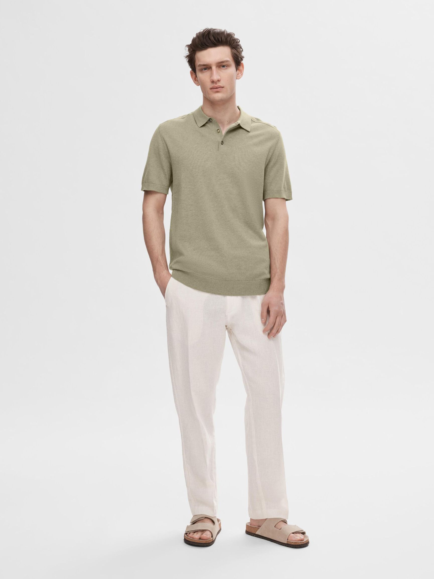 KNITTED POLO SHIRT, Vetiver, highres