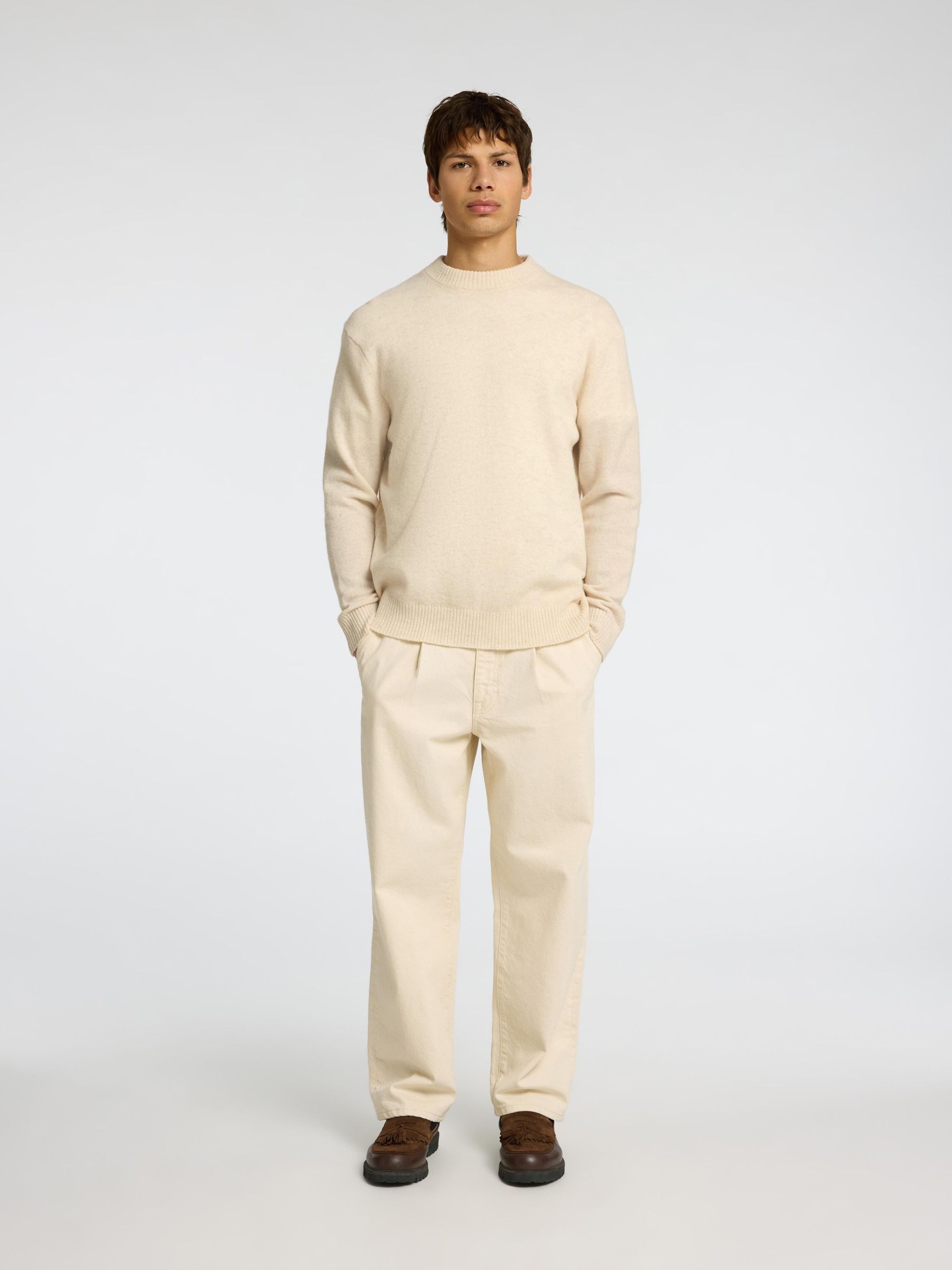 LIGHTWEIGHT CREWNECK JUMPER, Oatmeal, highres
