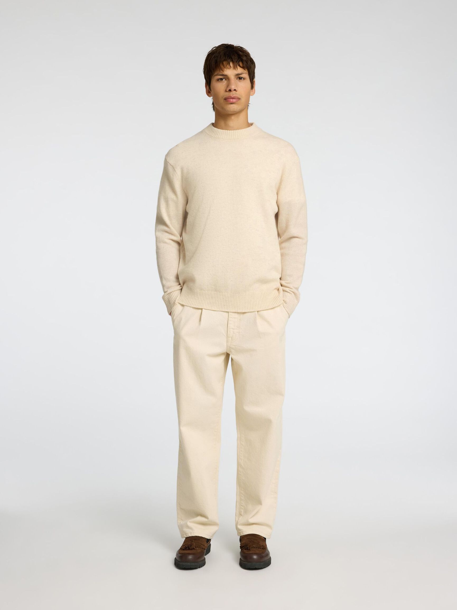 LET SWEATER MED RUND HALS, Oatmeal, highres