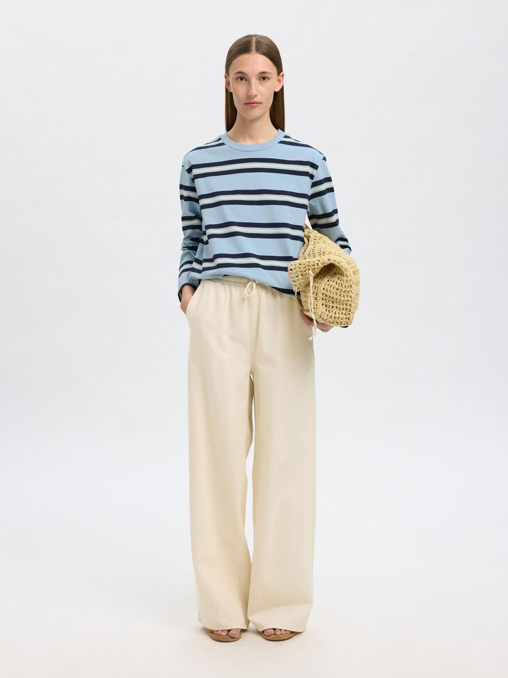 BOXY FIT LONG-SLEEVED T-SHIRT, Cashmere Blue, highres