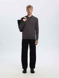 KNITTED LONG-SLEEVED POLO, Antracit, highres
