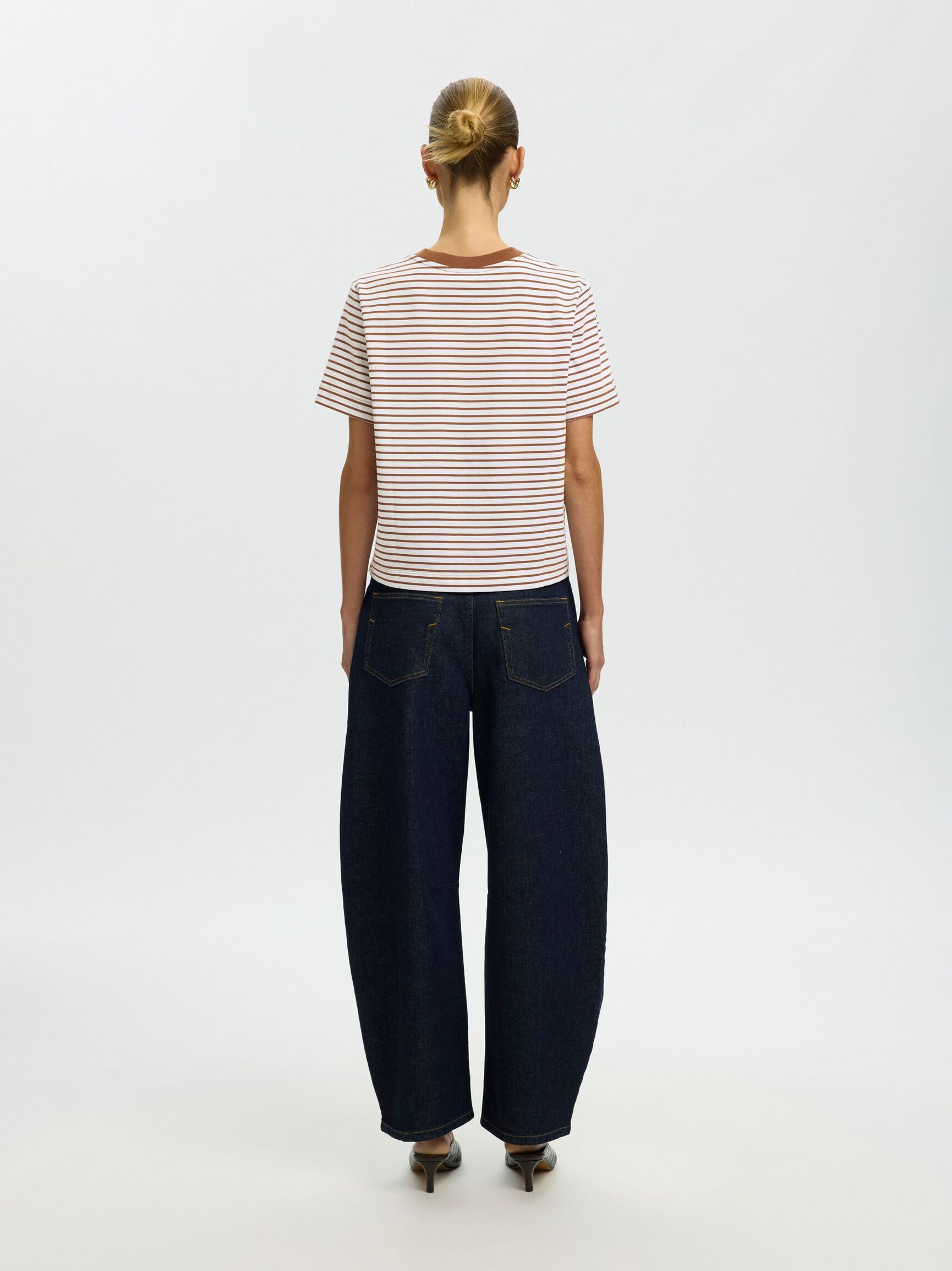 STRIPED BOXY FIT T-SHIRT, Toffee, highres