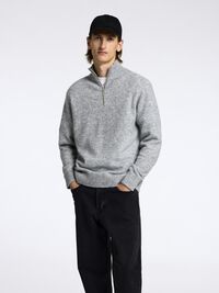 LANGÆRMET TRØJE MED HALV LYNLÅS, Light Grey Melange, highres