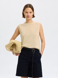 COTTON BLEND KNITTED VEST, Birch, highres