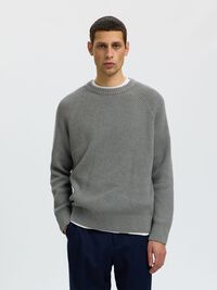 KATOENEN GEBREIDE TRUI, Medium Grey Melange, highres