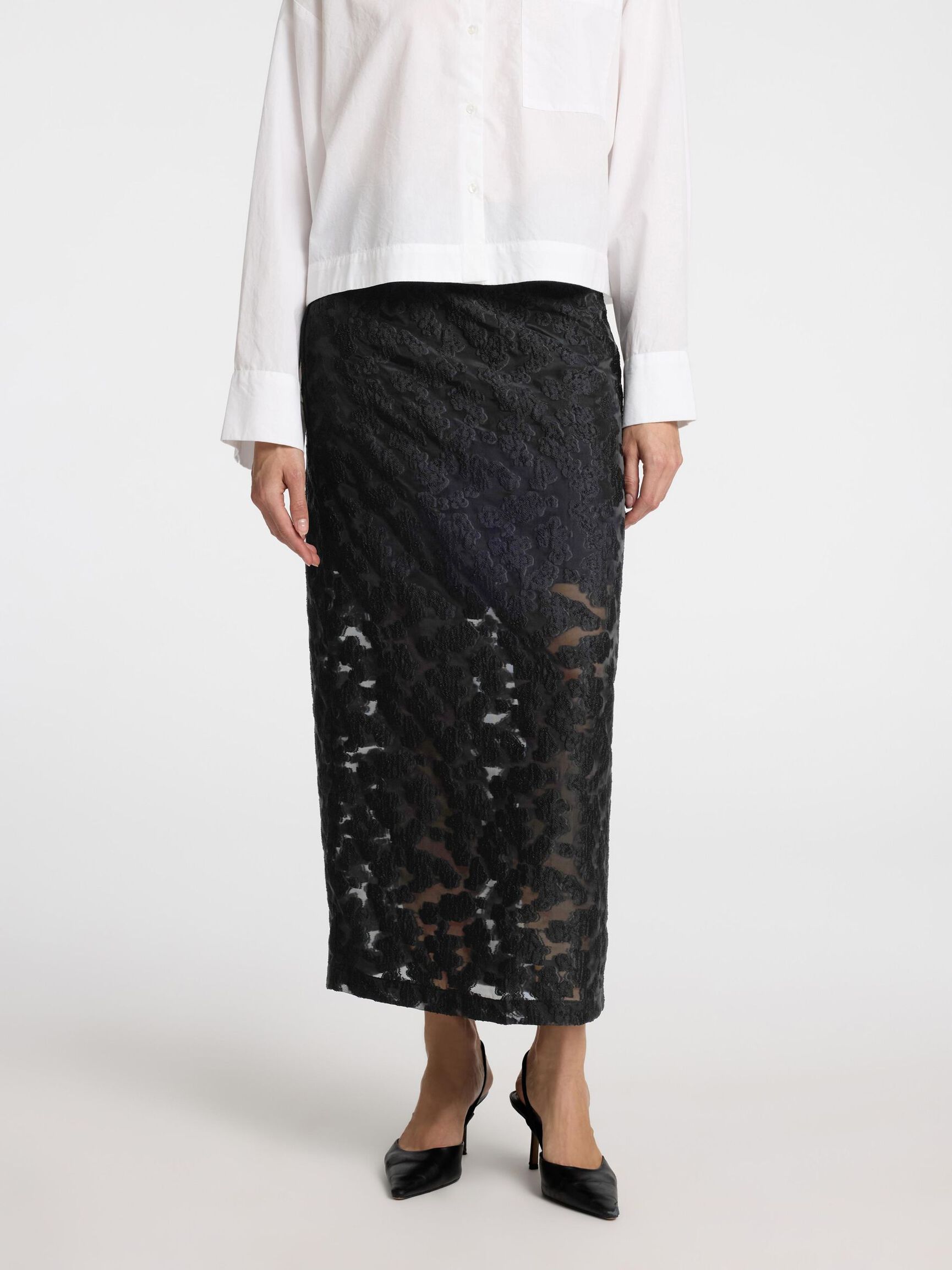 FLORAL PRINTED MAXI SKIRT, Black, highres