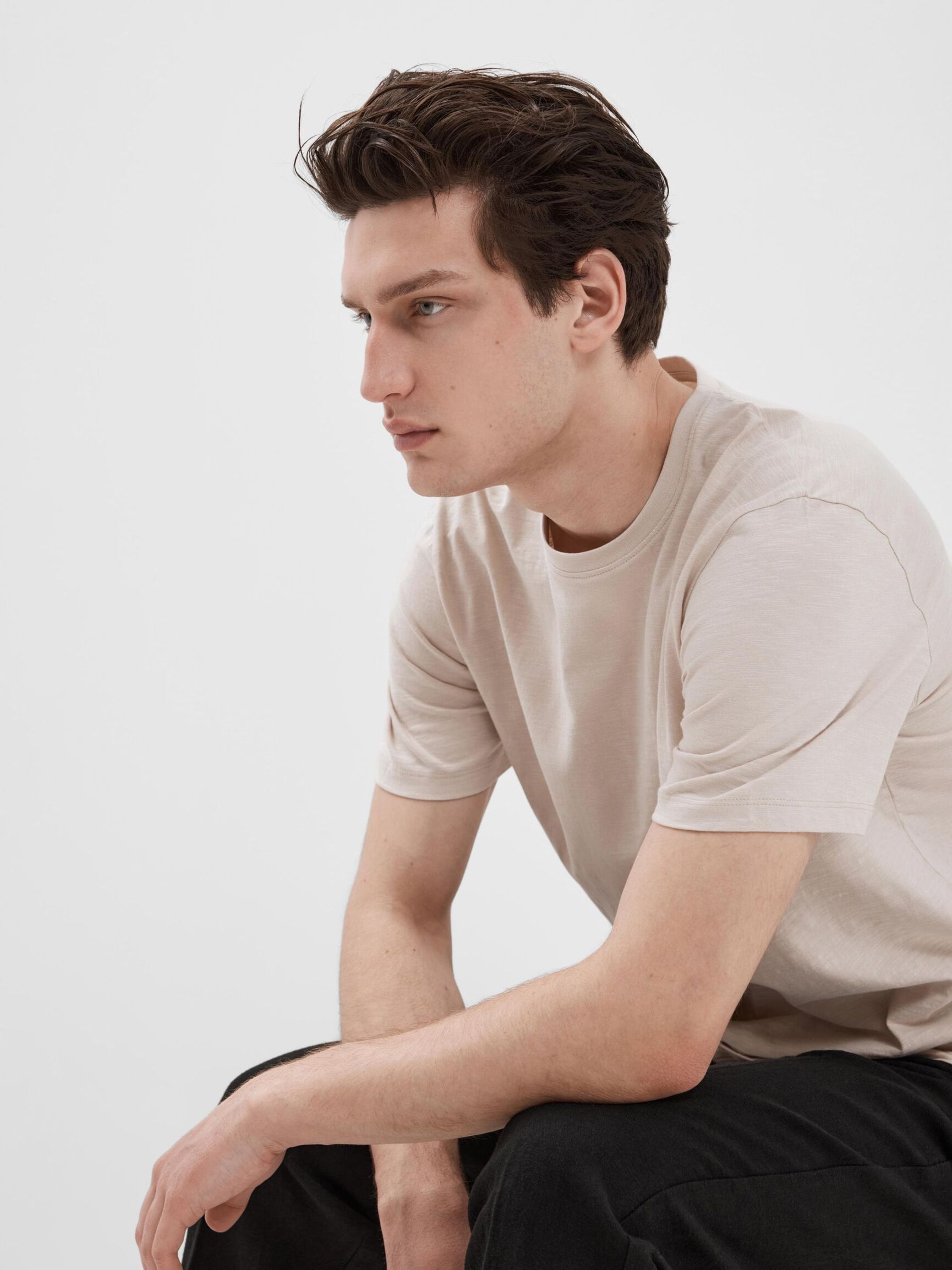COTTON SLUB T-SHIRT, Oatmeal, highres