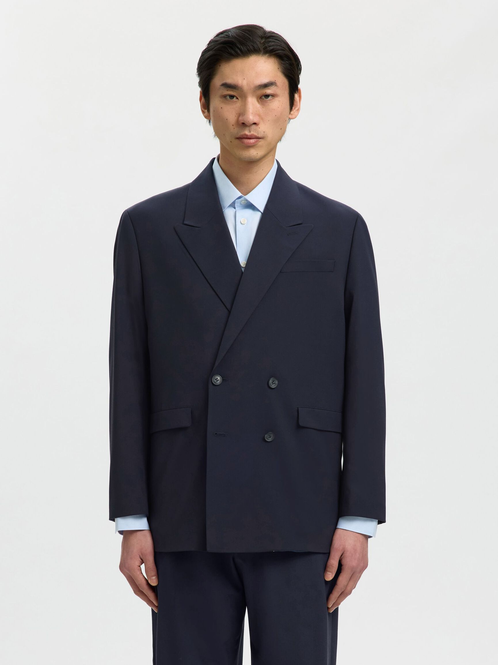 RELAXED FIT DOUBLE-BREASTED BLAZER, Navy Blazer, highres