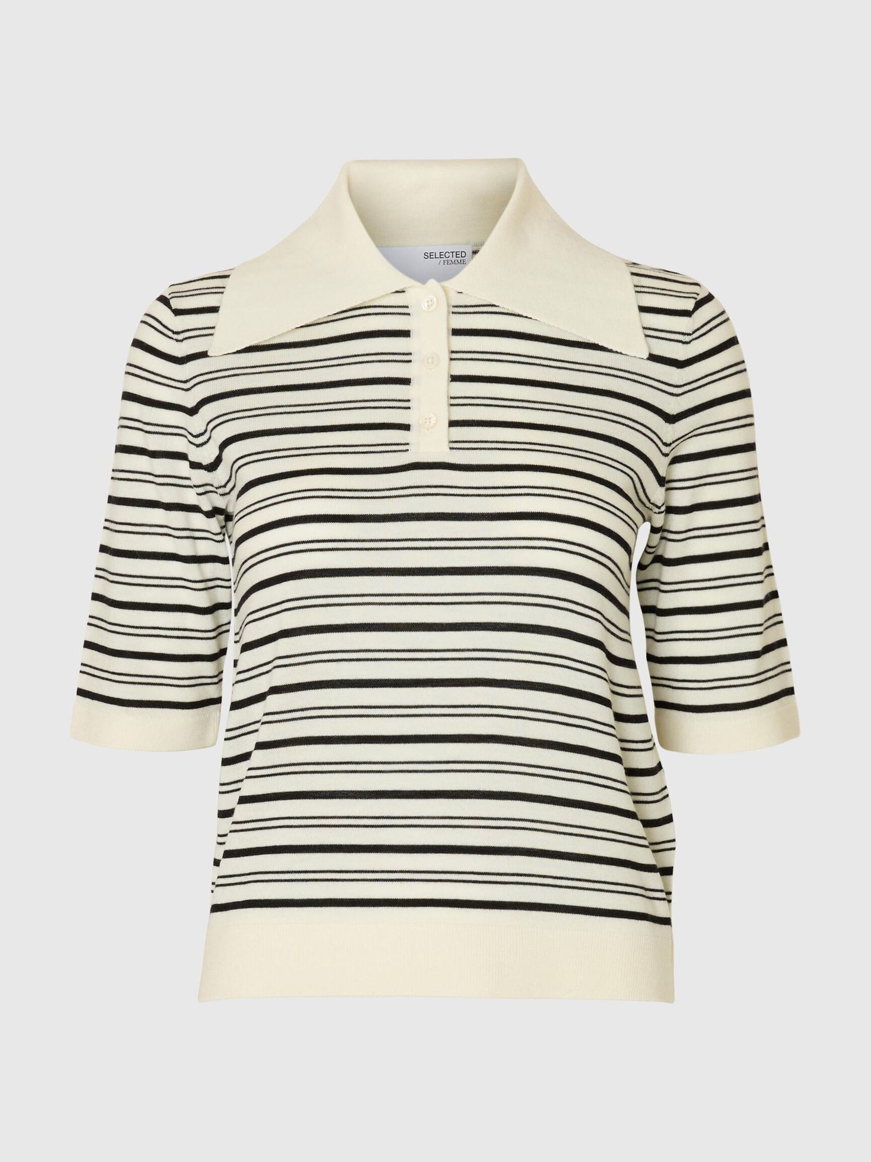 100% MERINO WOOL KNITTED POLO SHIRT, Snow White, highres