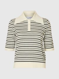 100% MERINO WOOL KNITTED POLO SHIRT, Snow White, highres