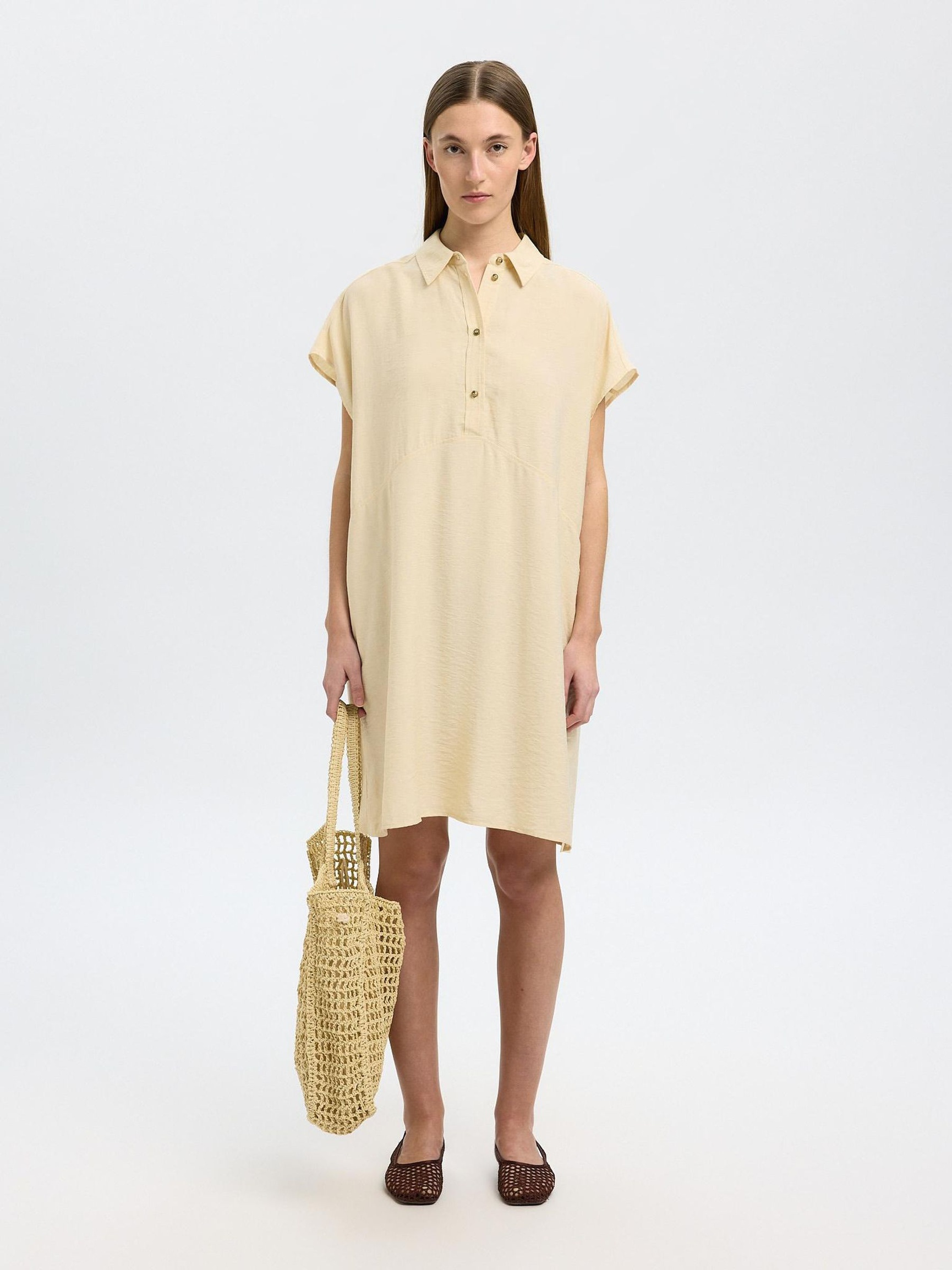 LONGITUD MINI VESTIDO CAMISERO, Birch, highres