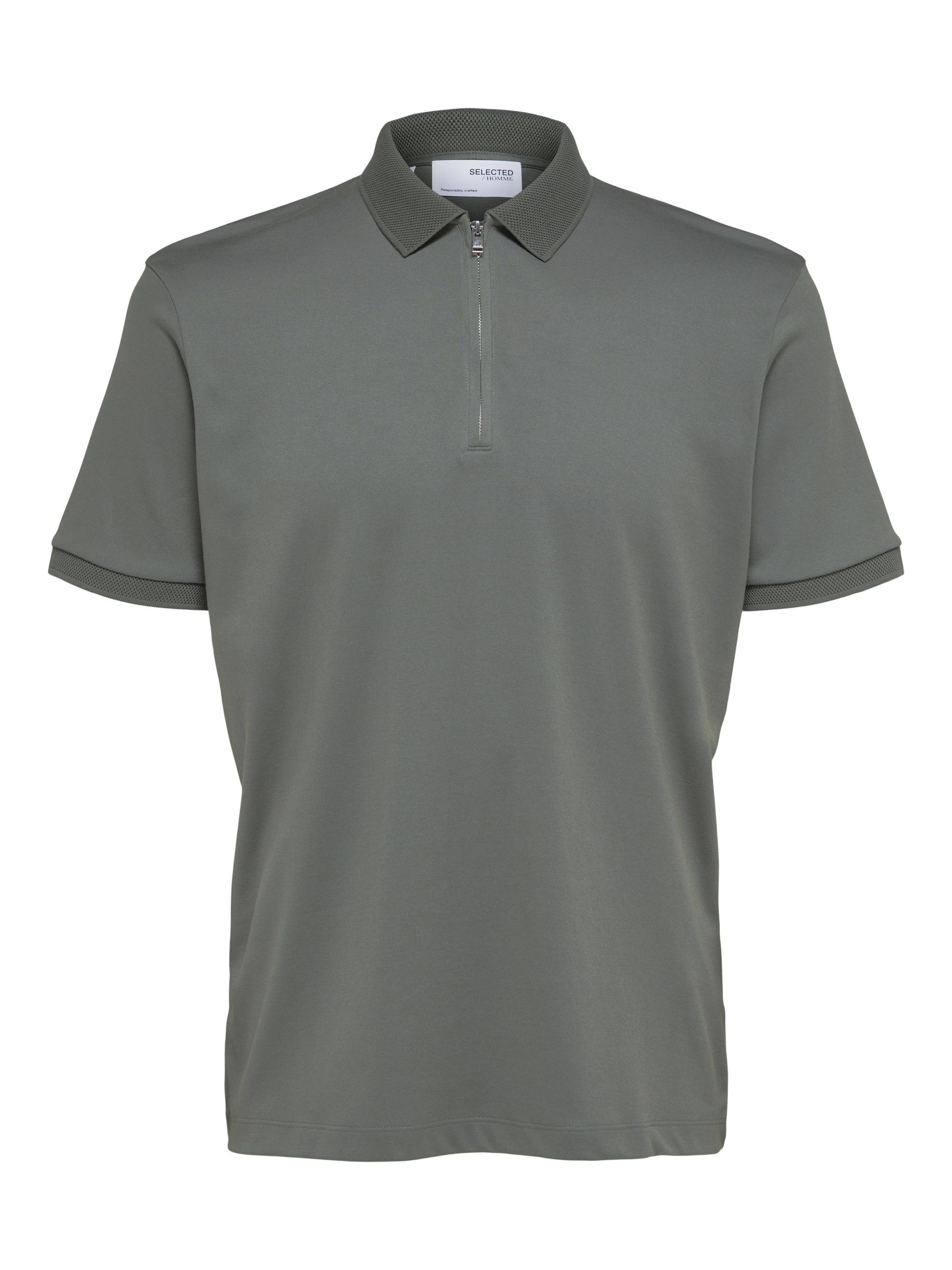 ZIPPER KNITTED POLO SHIRT, Agave Green, highres