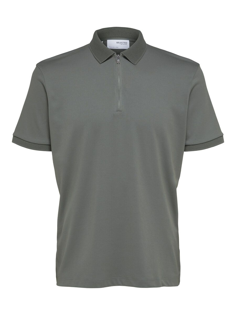 Selected ZIPPER POLO SHIRT, Agave Green, highres - 16079026_AgaveGreen_001.jpg
