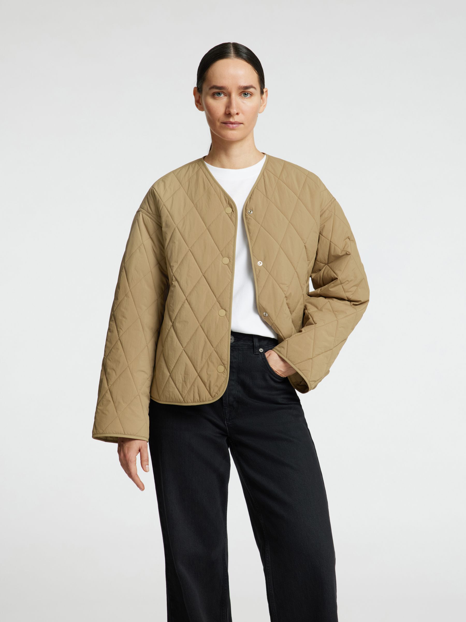 QUILTED SHORT JACKET, Greige, highres