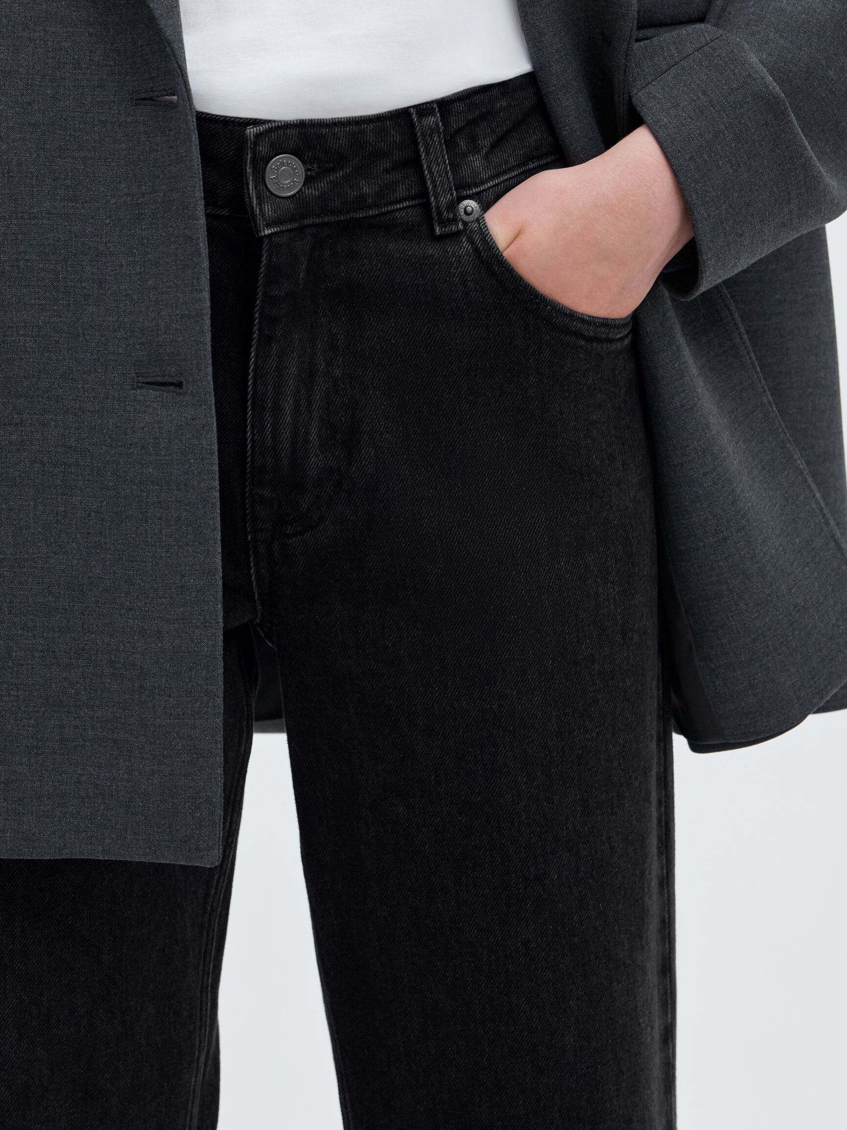 MID WAIST STRAIGHT FIT JEANS, Black Denim, highres