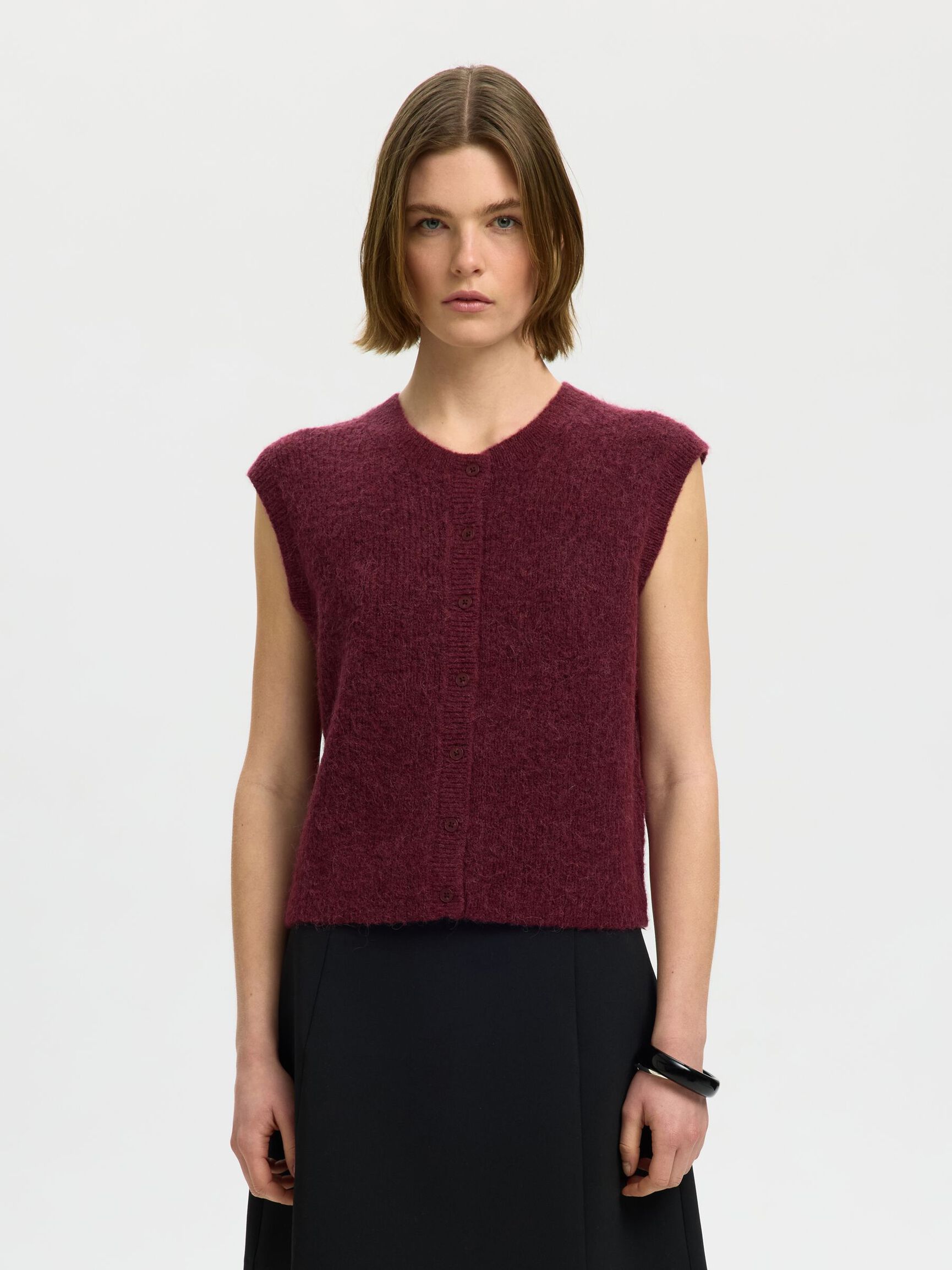 WOOL BLEND  WAISTCOAT, Tawny Port, highres