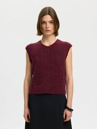 WOOL BLEND  WAISTCOAT, Tawny Port, highres