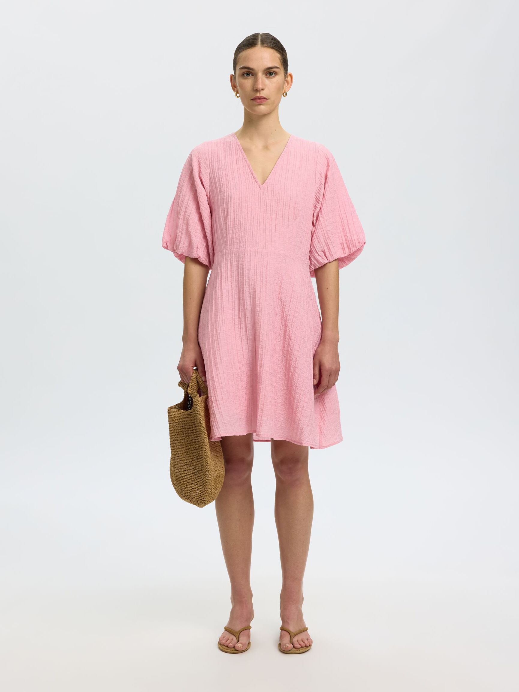 SHORT SLEEVED MINI DRESS, Bleached Mauve, highres