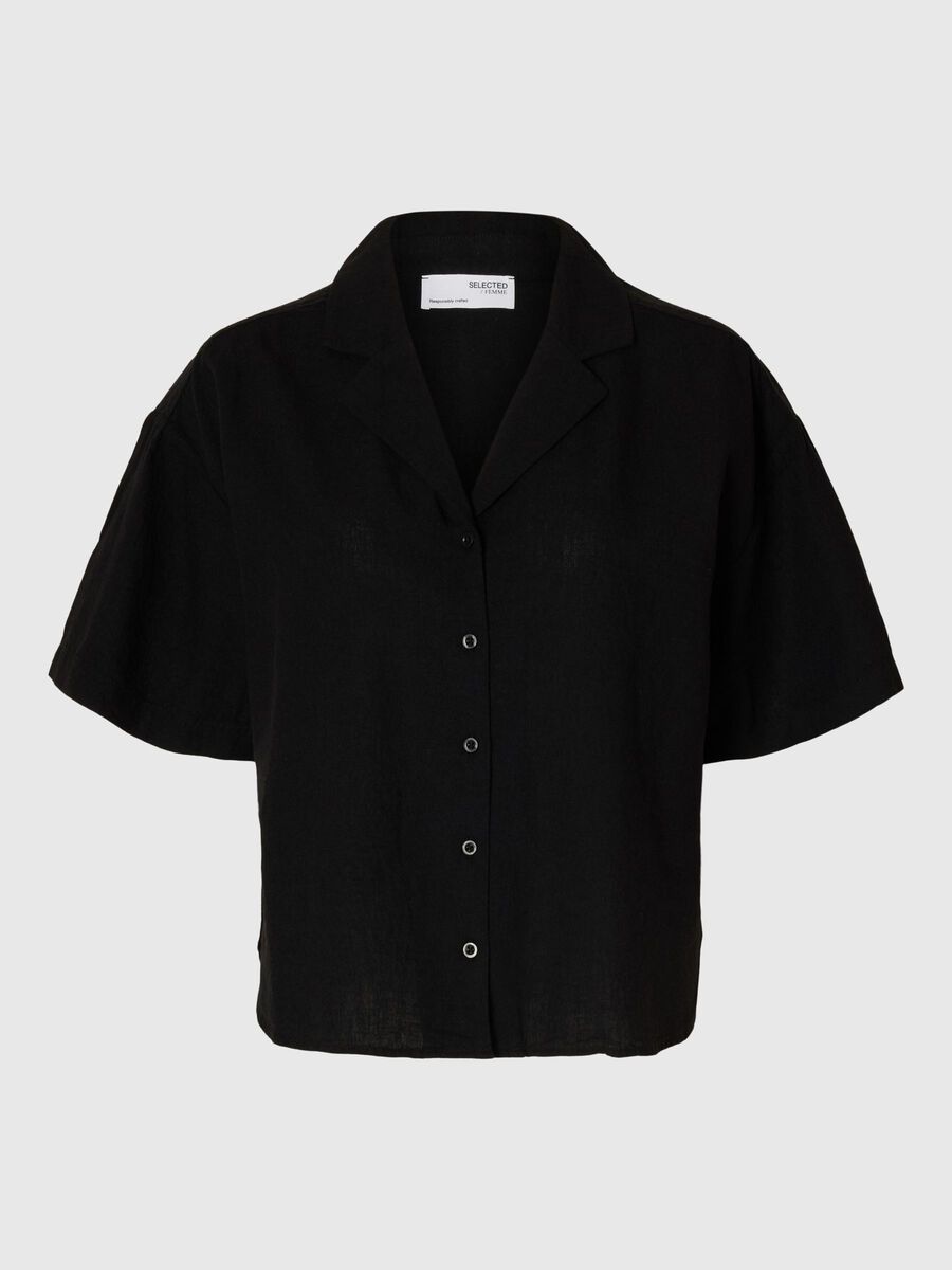 Selected LINNENMIX OVERHEMD MET KORTE MOUWEN, Black, highres - 16097922_Black_001.jpg