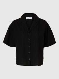 LINNENMIX OVERHEMD MET KORTE MOUWEN, Black, highres