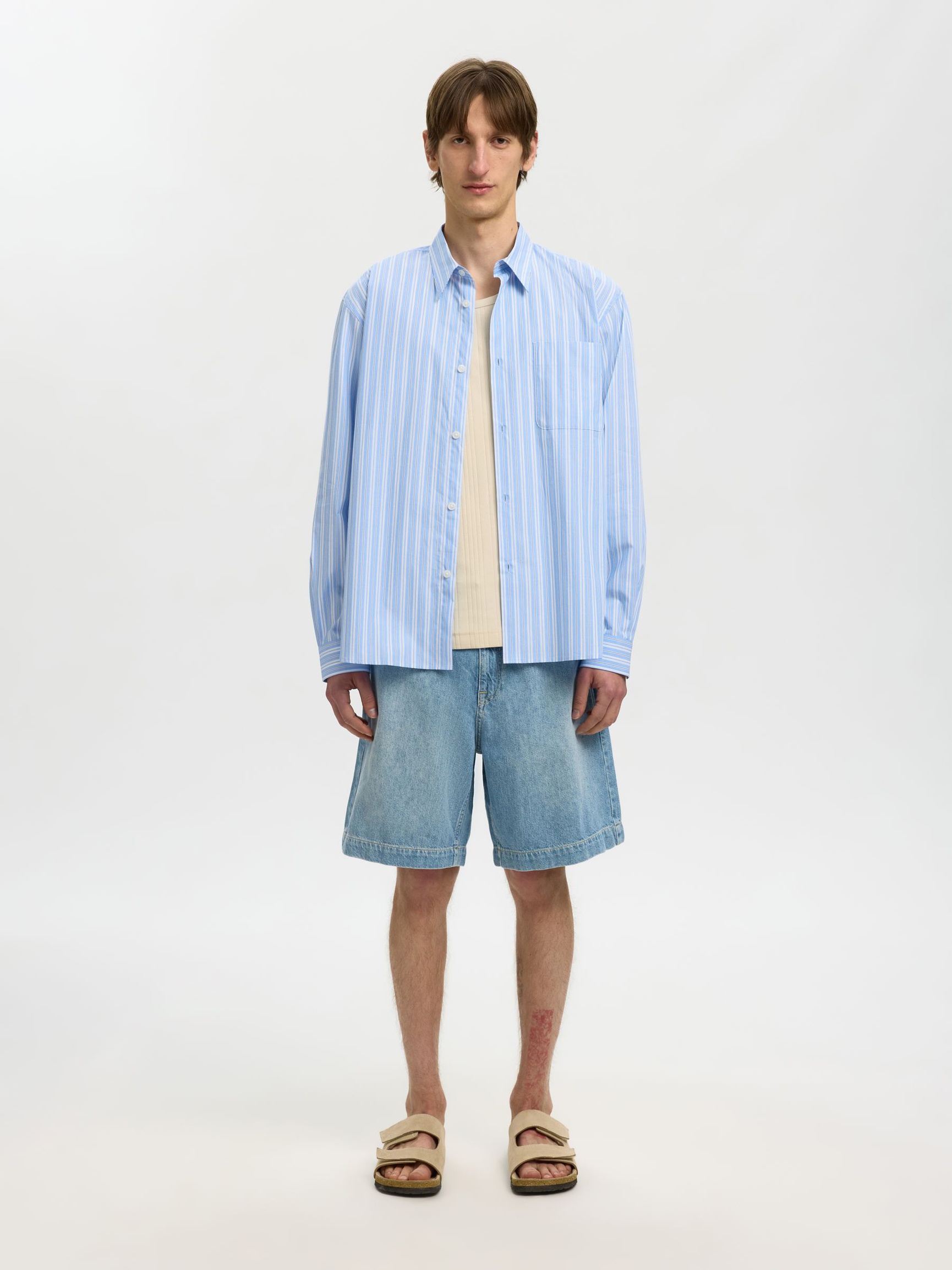 RELAXED FIT OVERHEMD MET LANGE MOUWEN, Cashmere Blue, highres