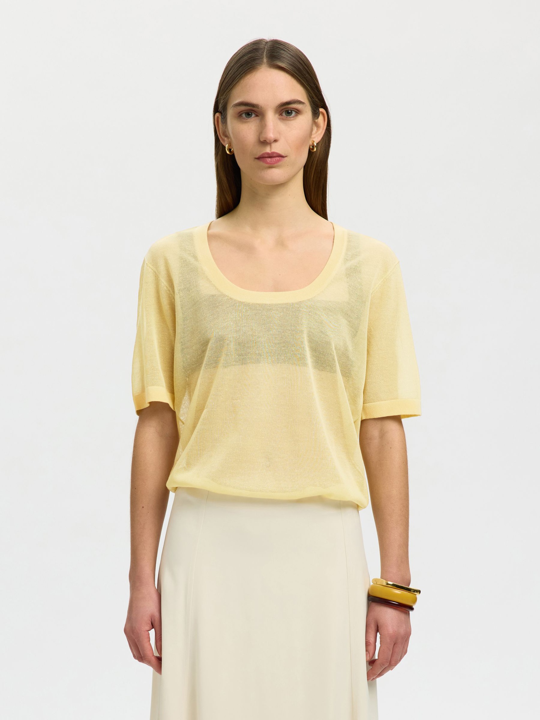 VISCOSE BLEND KNITTED TOP, Italian Straw, highres
