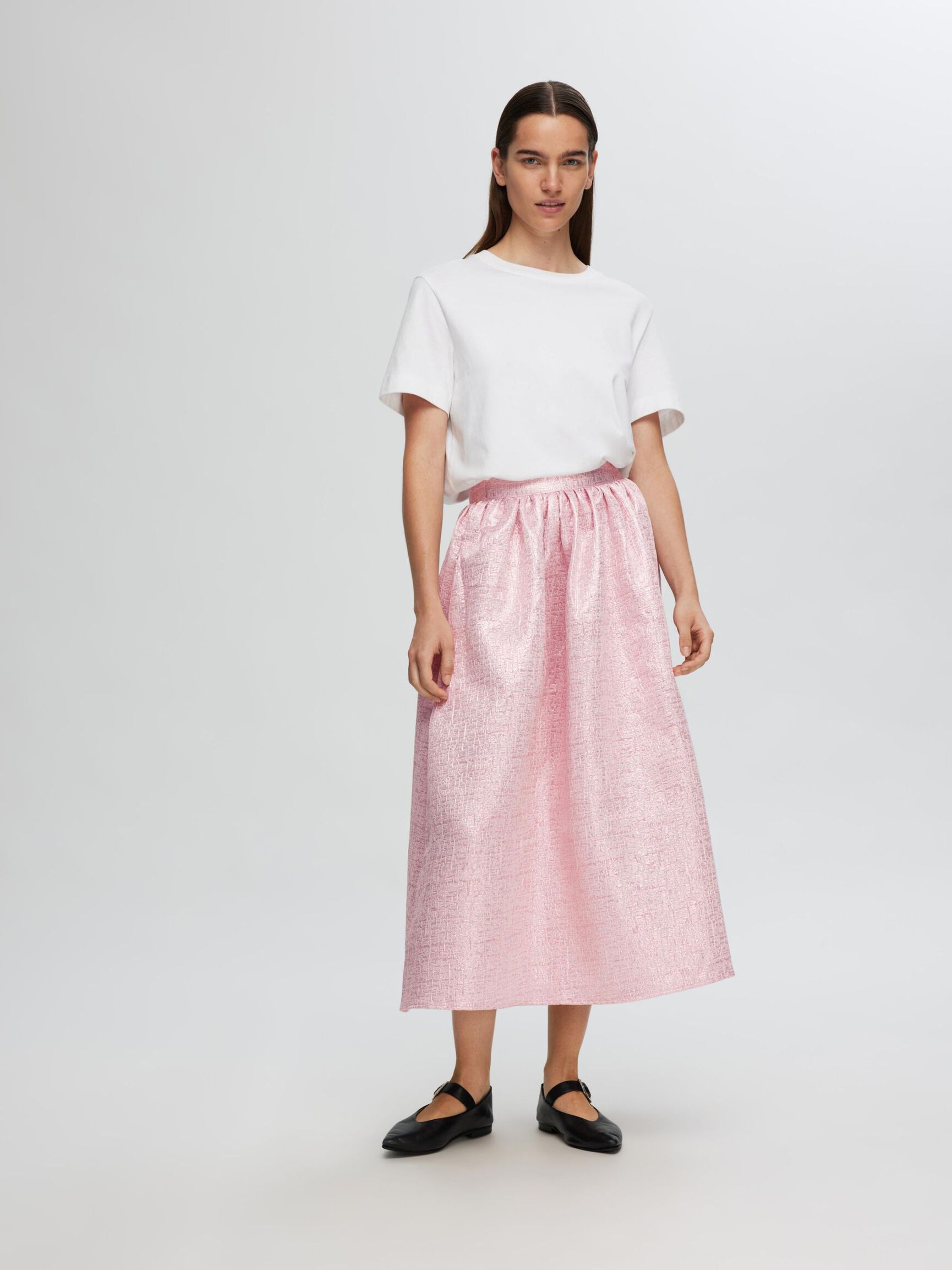 METALLIC JAQUARD MAXI SKIRT, Cradle Pink, highres