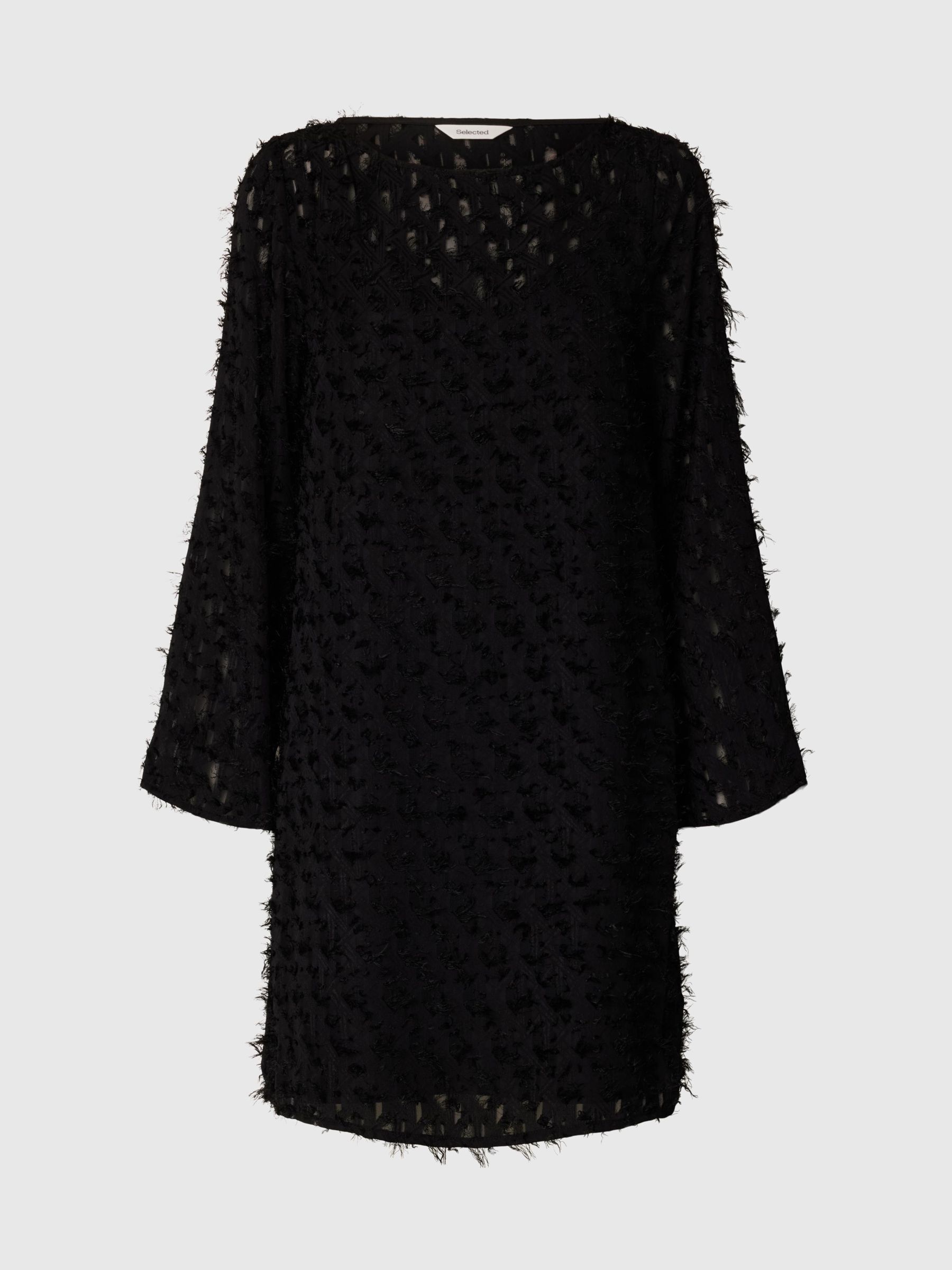 BOAT NECK JACQUARD MINI DRESS, Black, highres