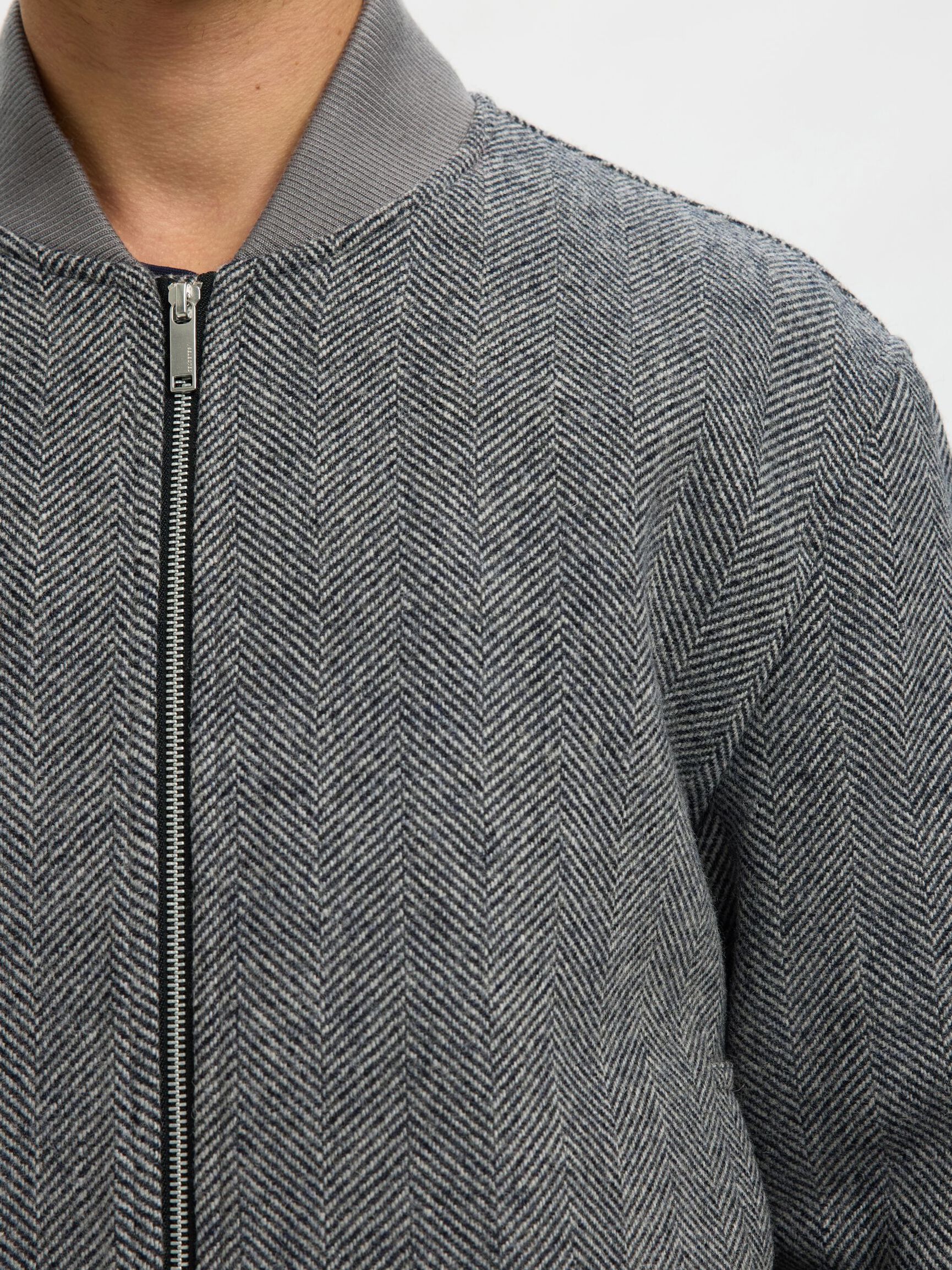 WOOL BLEND BOMBER JACKET, Dark Grey, highres
