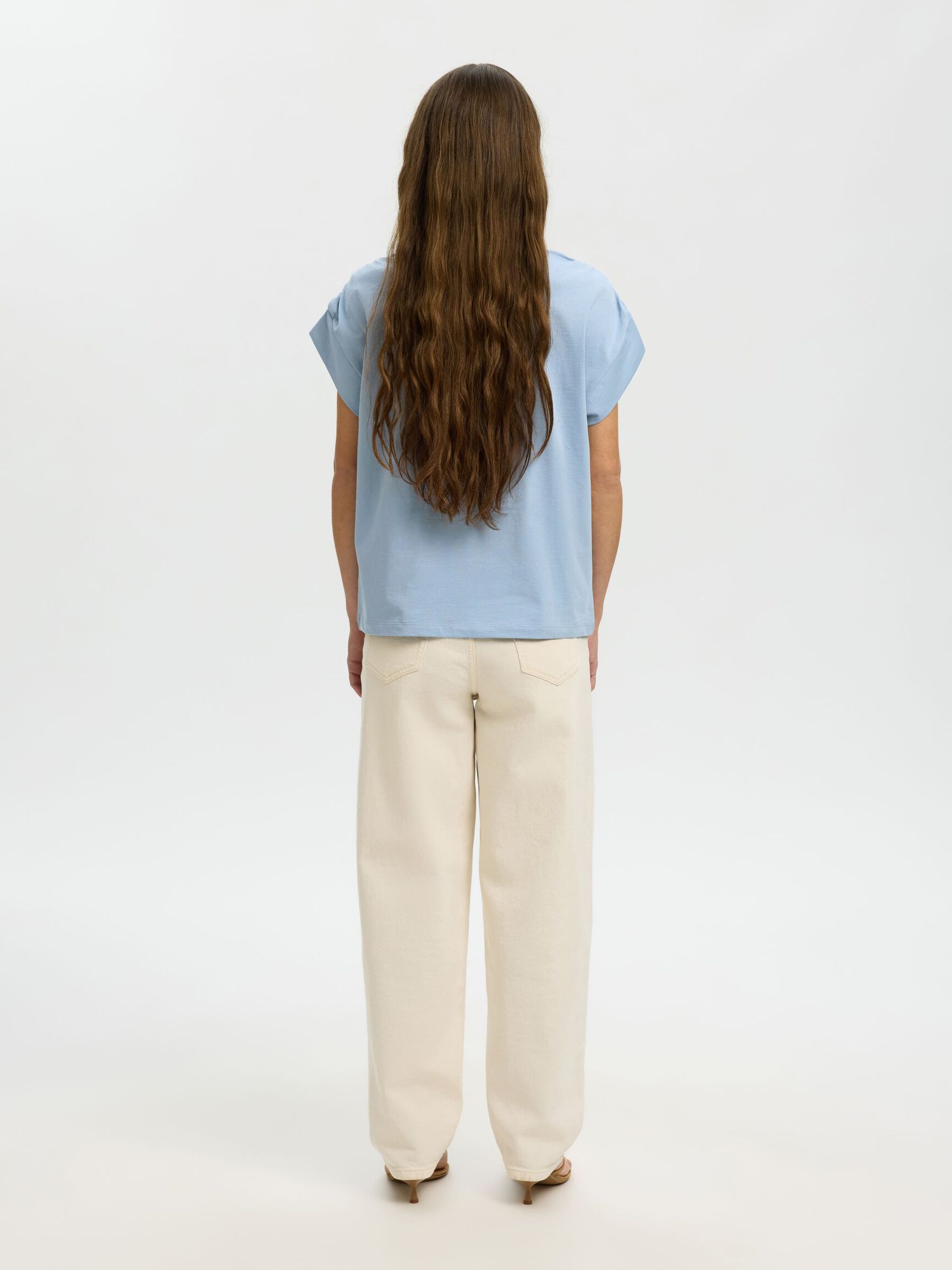 COTTON SHORT SLEEVED TOP, Dusty Blue, highres