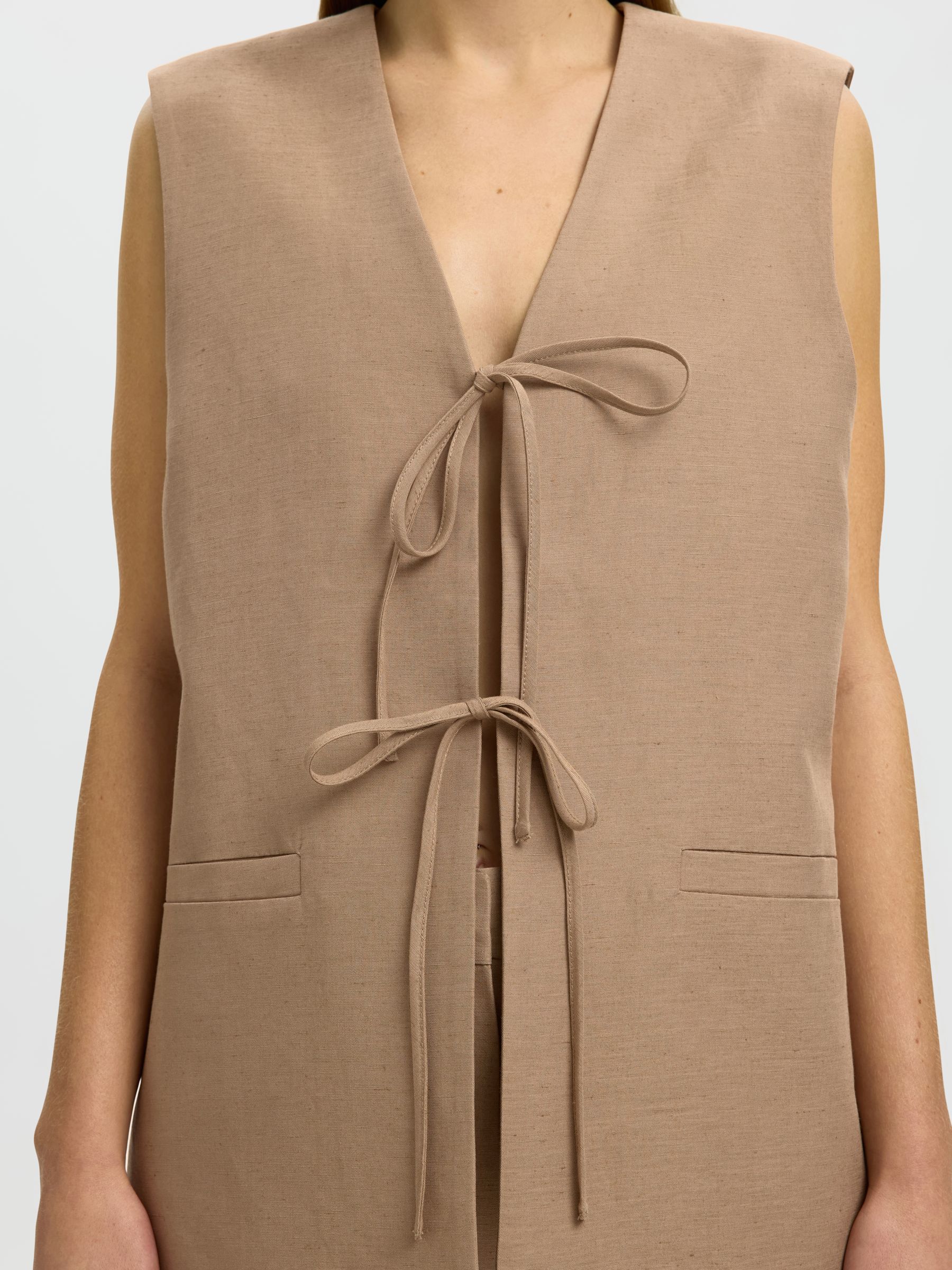 LINEN BLEND VEST, White Pepper, highres