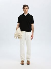 COTTON POLO SHIRT, Black, highres