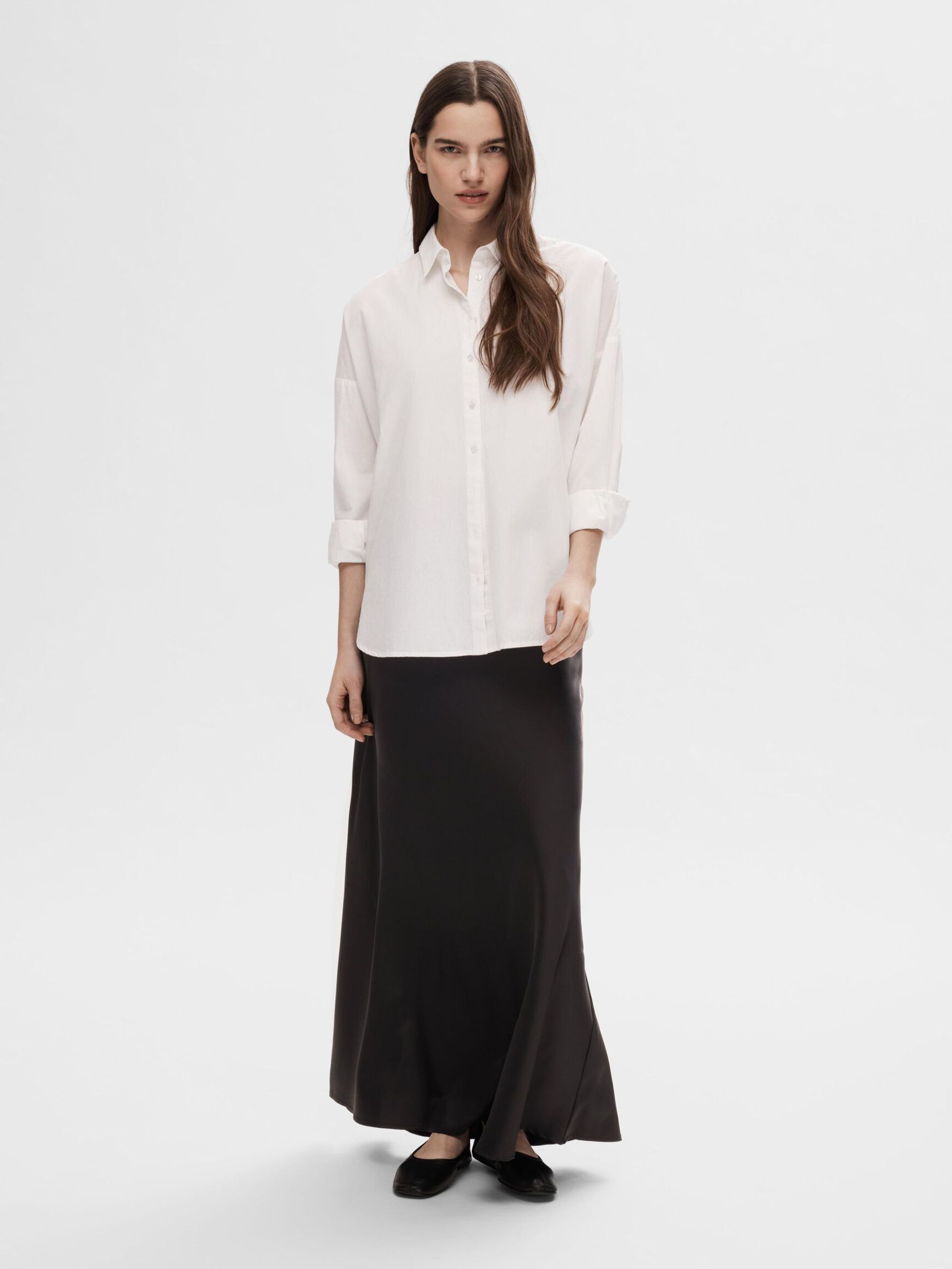 SATIN MAXI SKIRT, Black, highres