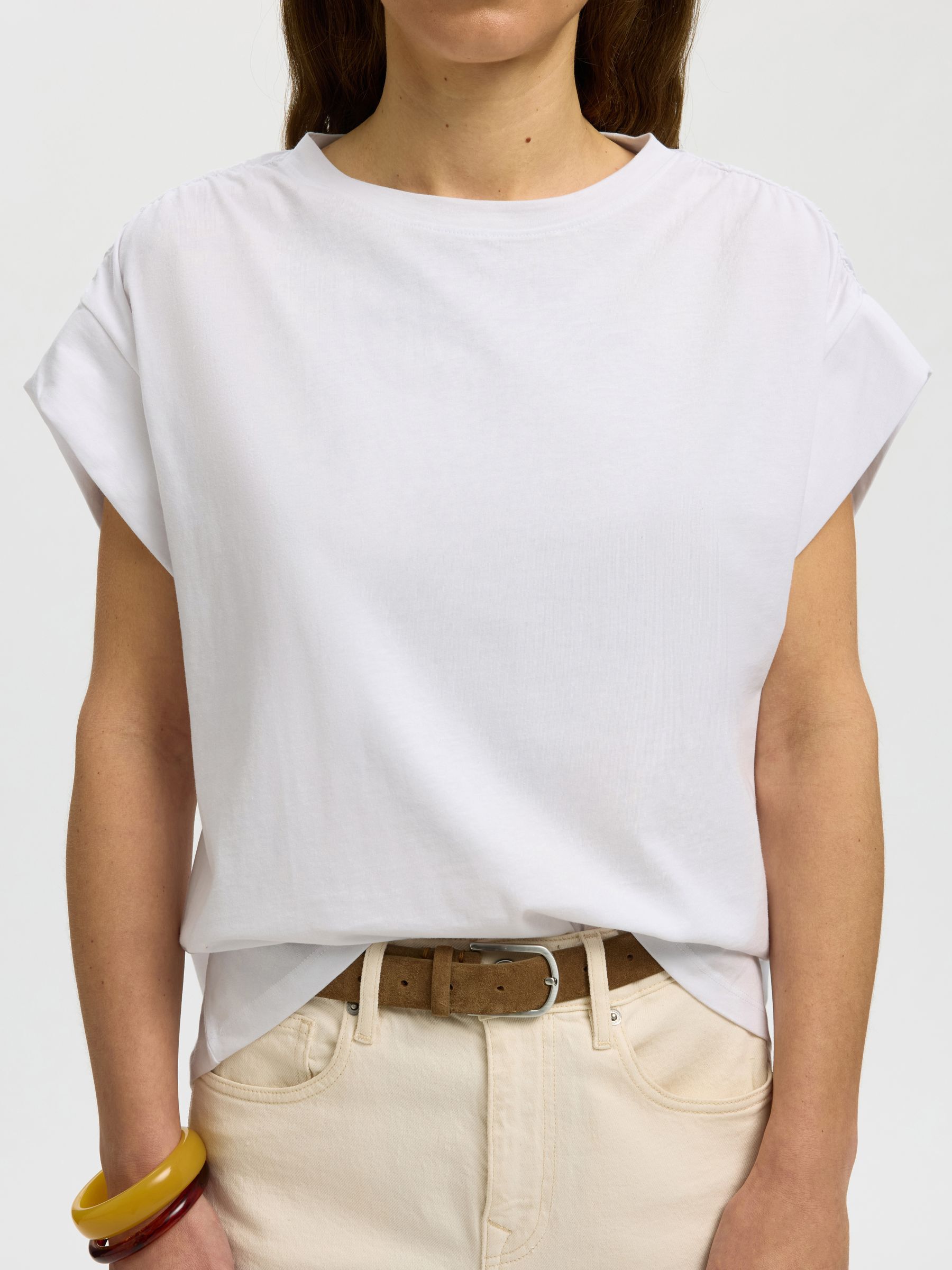 COTTON SHORT SLEEVED TOP, Bright White, highres