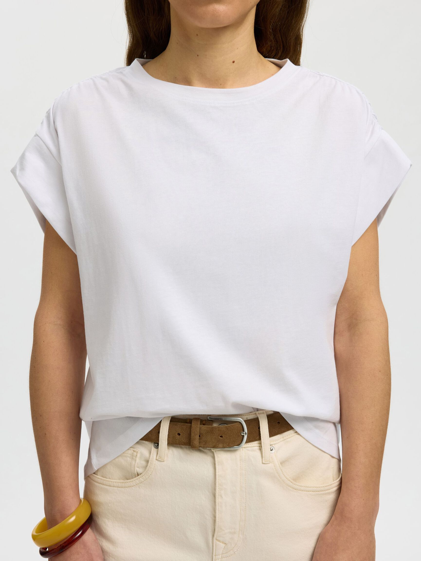 COTTON SHORT SLEEVED TOP, Bright White, highres
