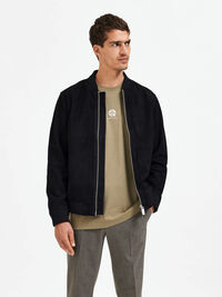 SUEDE BOMBER JACKET, Black, highres