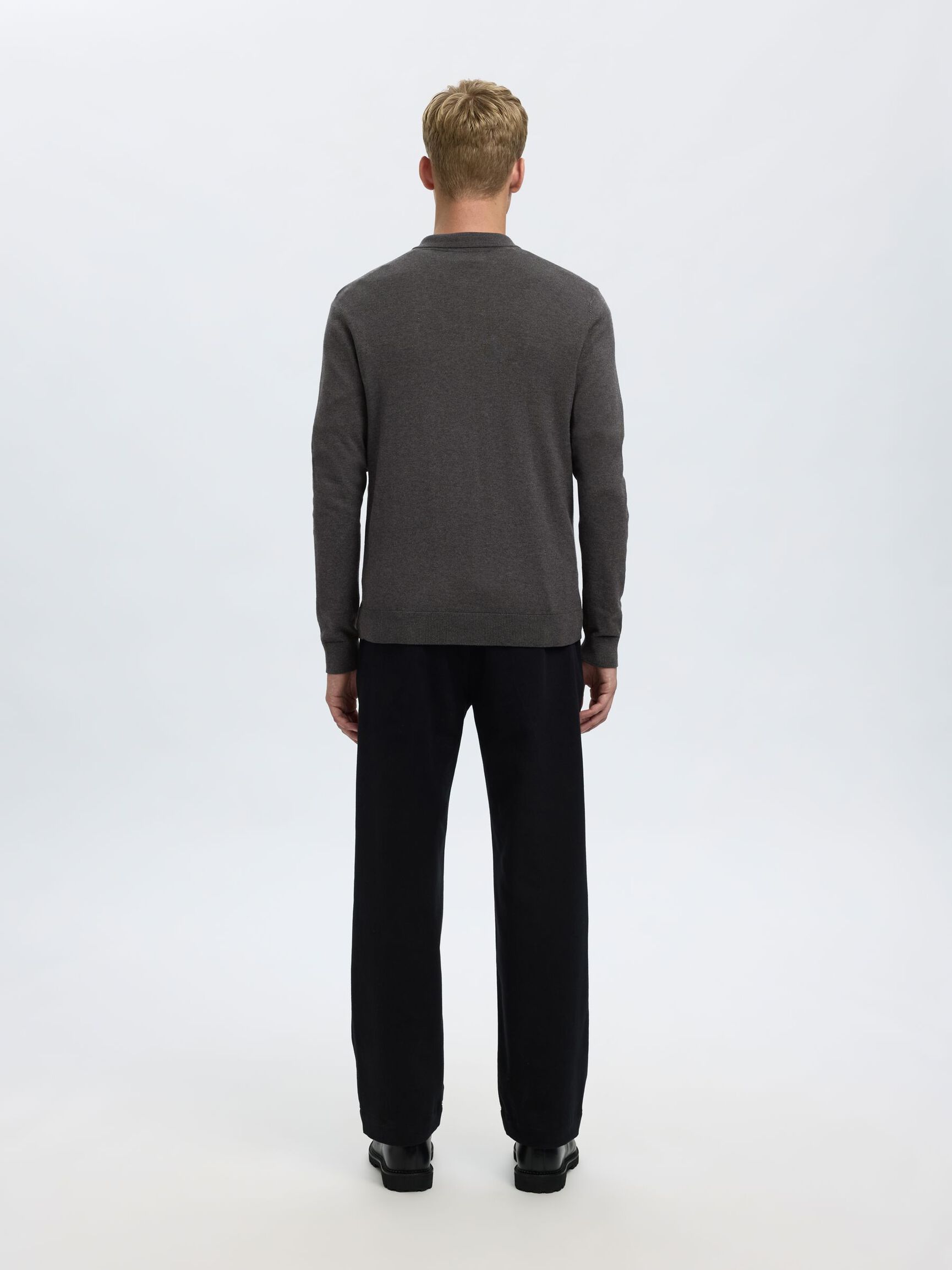 KNITTED LONG-SLEEVED POLO, Antracit, highres