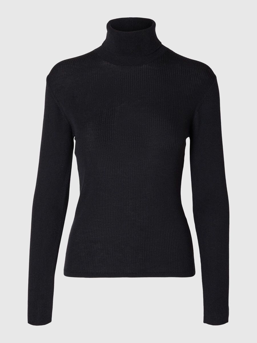 Selected RIBBED WOOL BLEND TURTLENECK, Black, highres - 16094754_Black_001.jpg