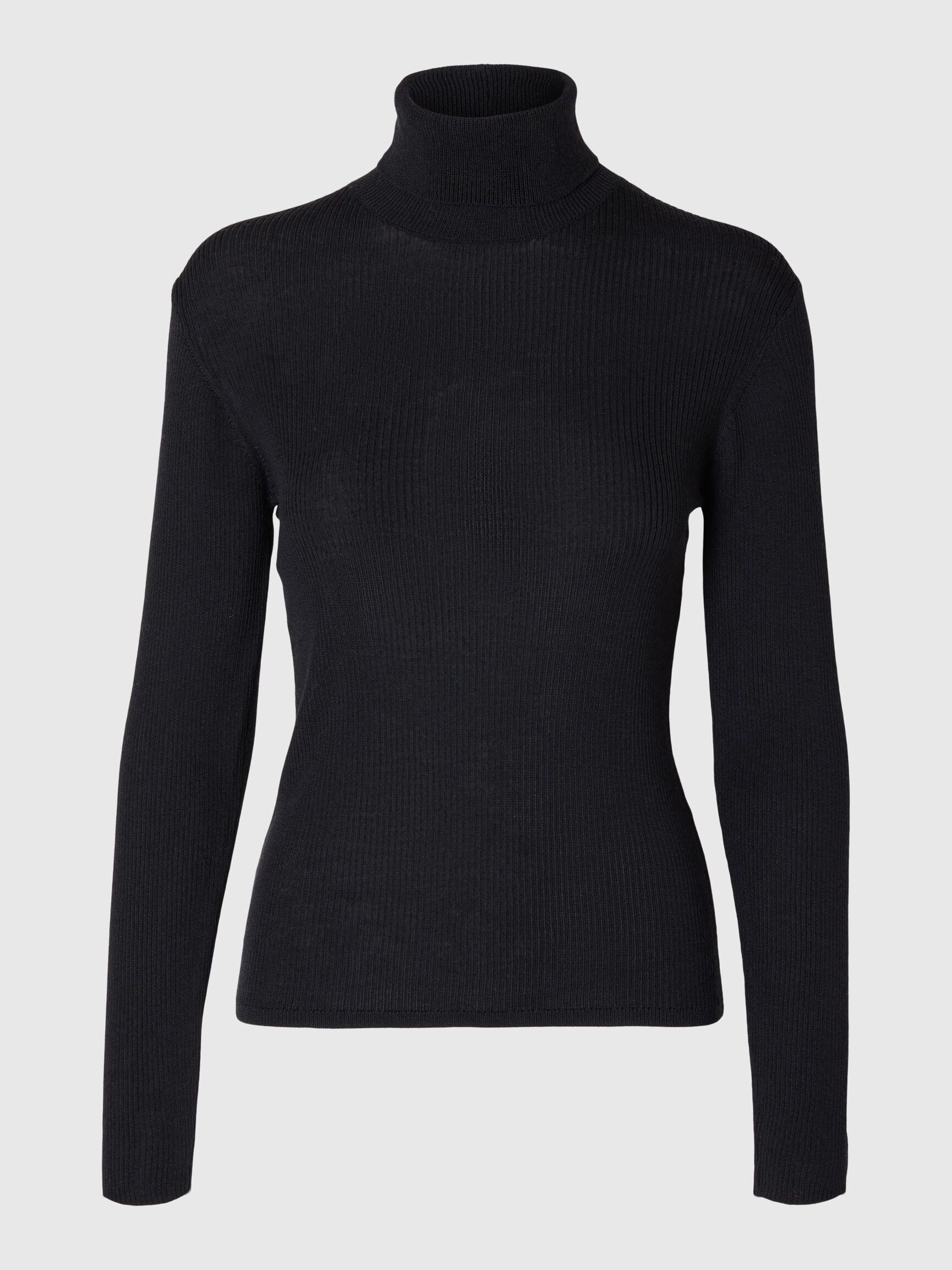 RIBBED WOOL BLEND TURTLENECK, Black, highres