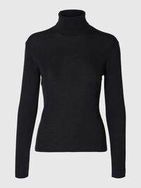 RIBBED WOOL BLEND TURTLENECK, Black, highres