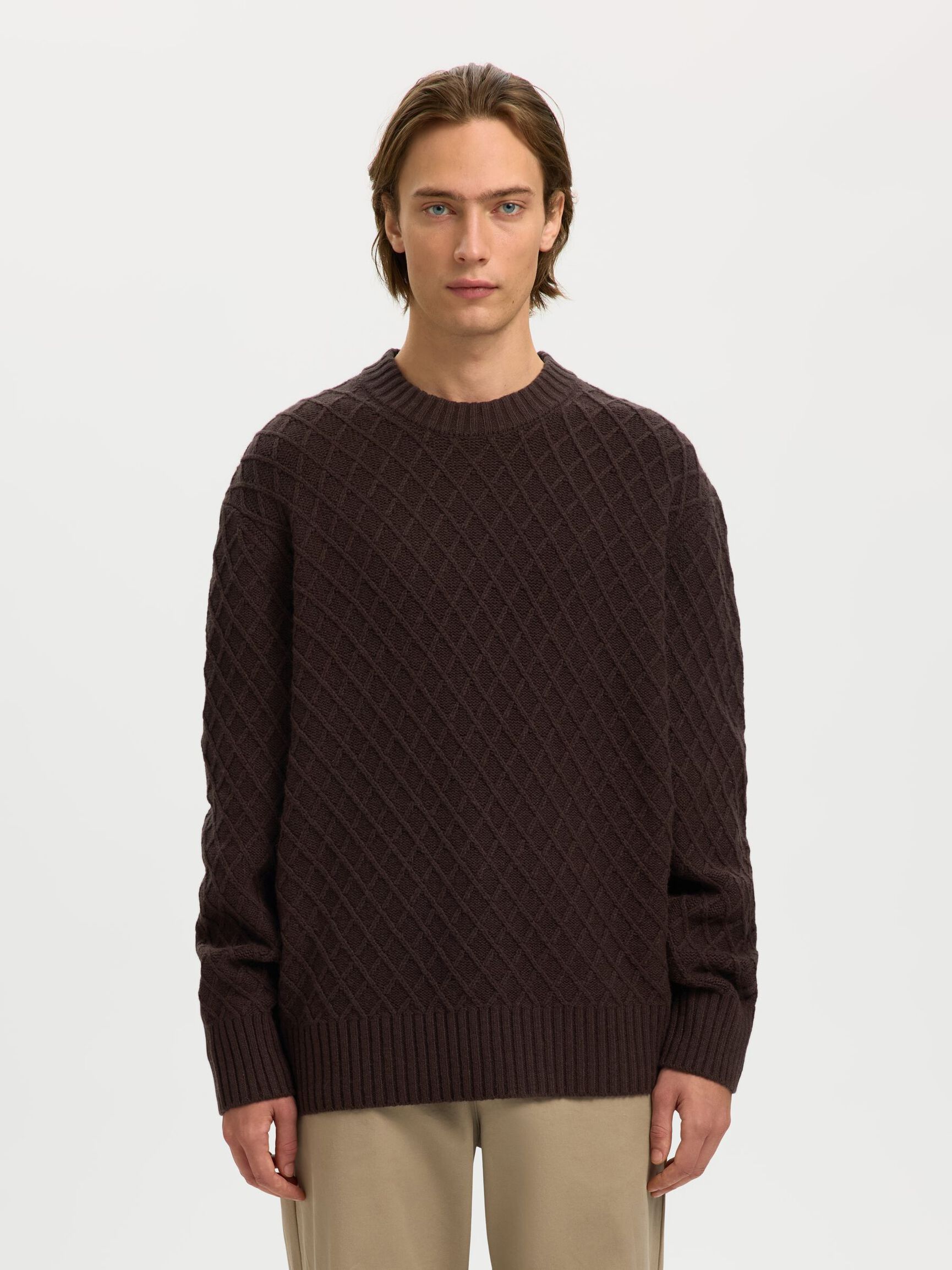 TEJIDO TEXTURIZADO JERSEY DE CUELLO REDONDO, Chocolate Torte, highres