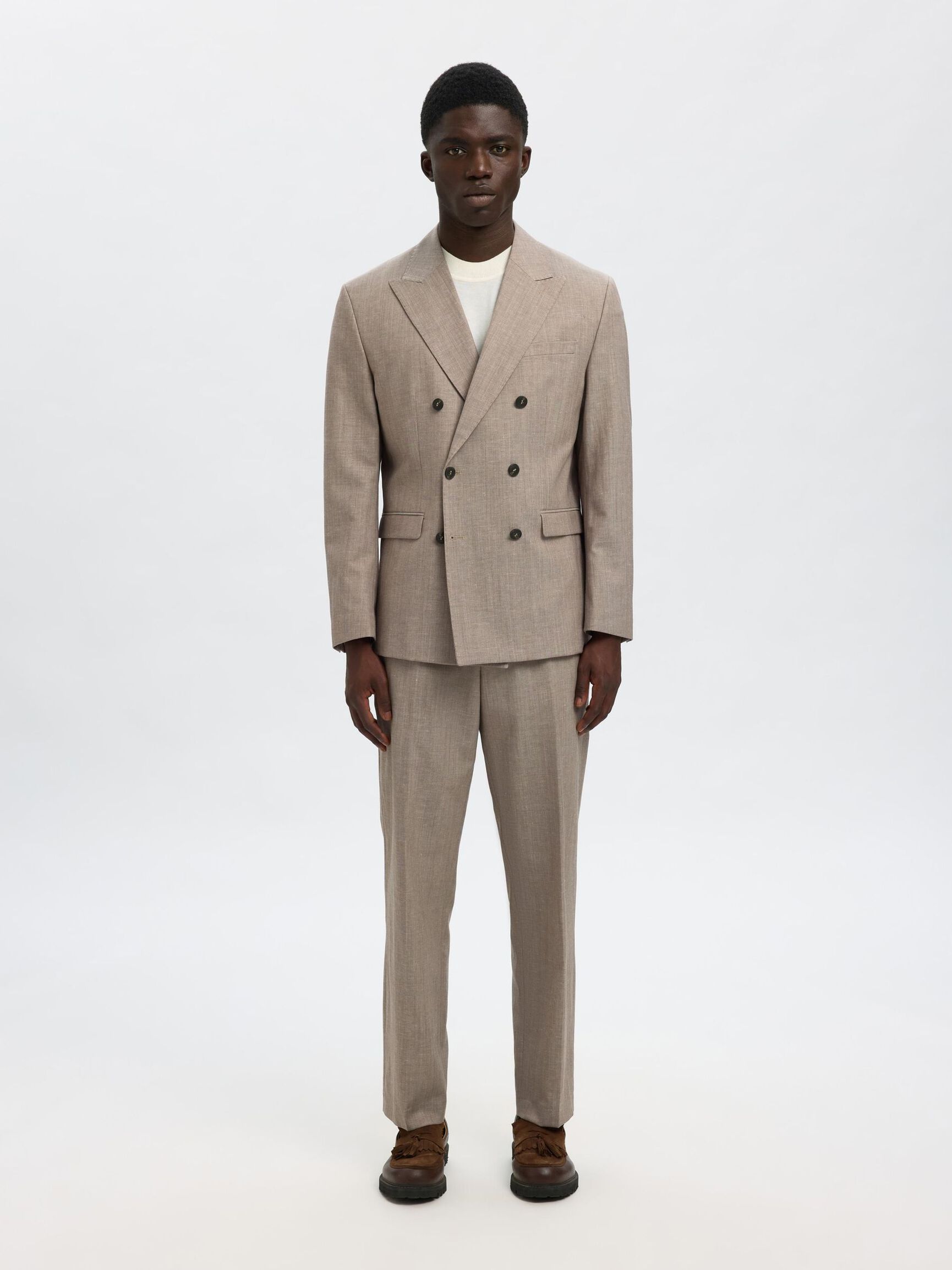ULDBLANDING DOBBELTRADET BLAZER, Oatmeal, highres