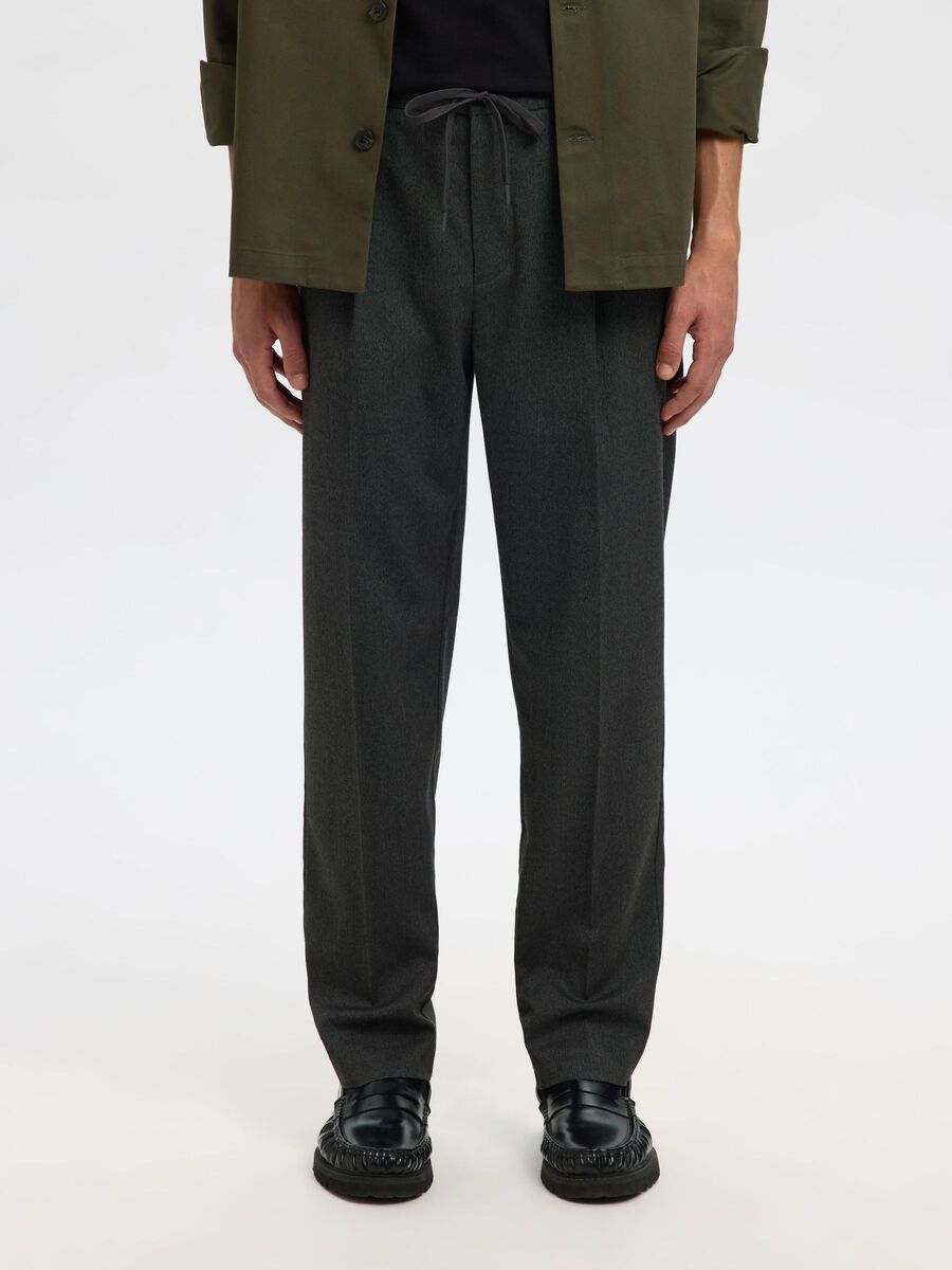 Selected VISCOSE BLEND PLEATED TROUSERS, Dark Grey Melange, highres - 16094358_DarkGreyMelange_003.jpg