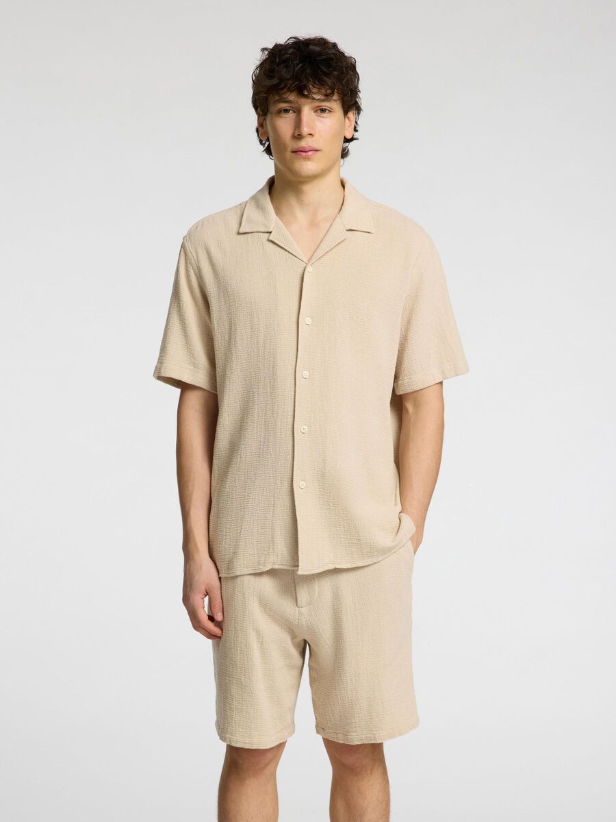 Selected COTTON SHORT SLEEVED SHIRT, Oatmeal, highres - 16089552_Oatmeal_003.jpg