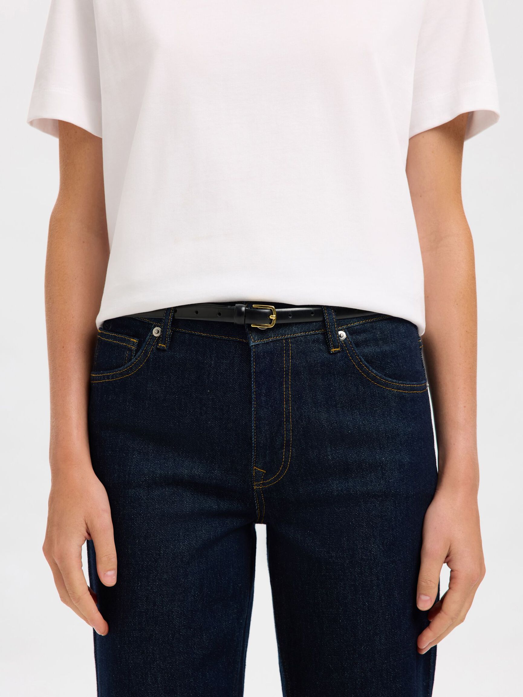 THIN LEATHER BELT, Black, highres