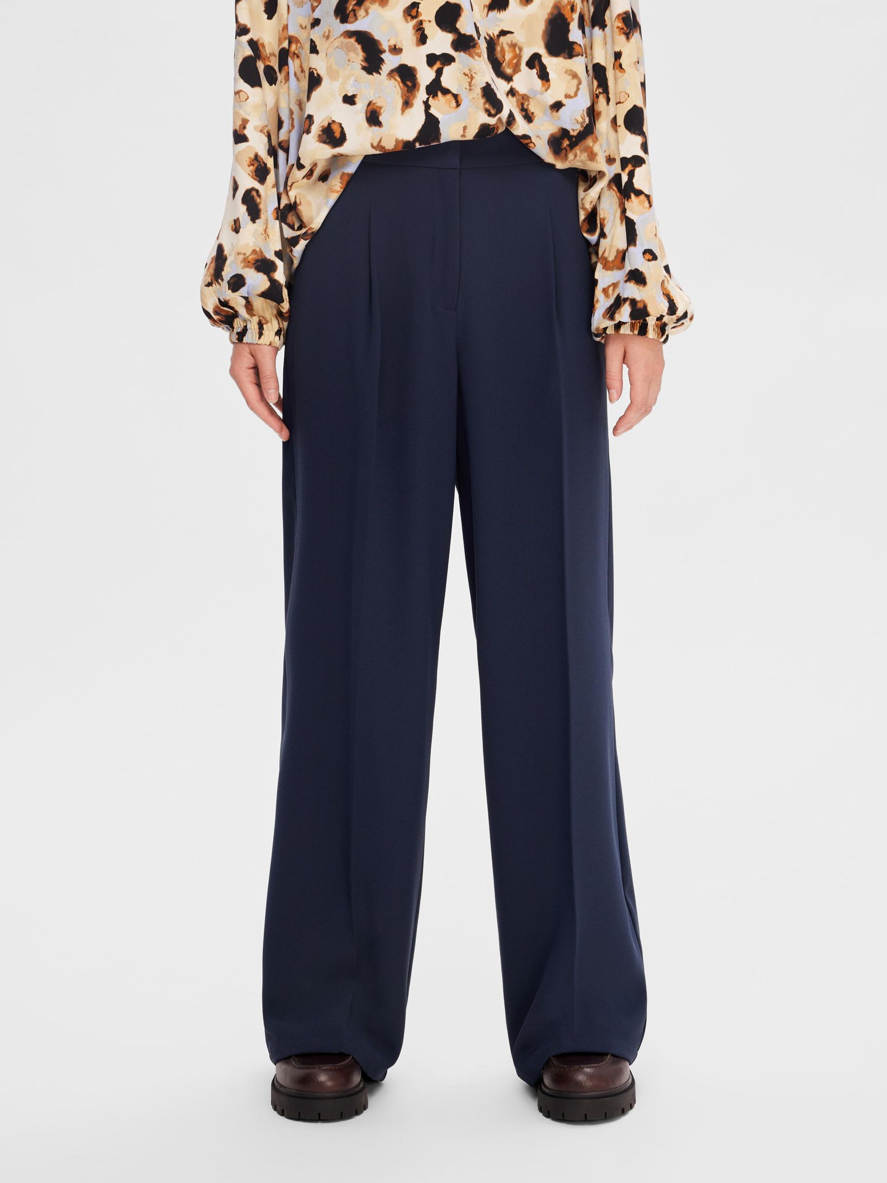 WOVEN WIDE-LEG TROUSERS, Dark Sapphire, highres