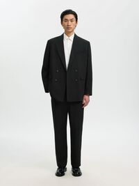 RELAXED FIT DOUBLE-BREASTED BLAZER, Black, highres