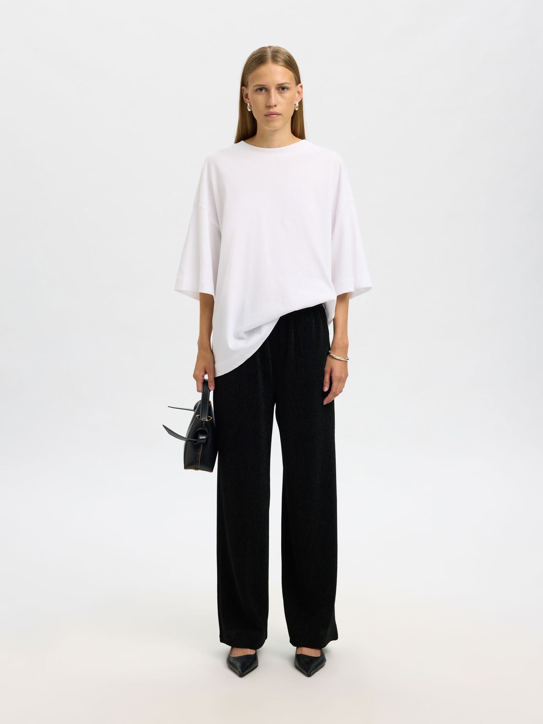 GLITTER HIGH WAISTED TROUSERS, Black, highres