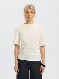 GATHERED T-SHIRT, Egret, highres