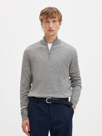 SWETER Z KRÓTKIM ZAMKIEM, Medium Grey Melange, highres